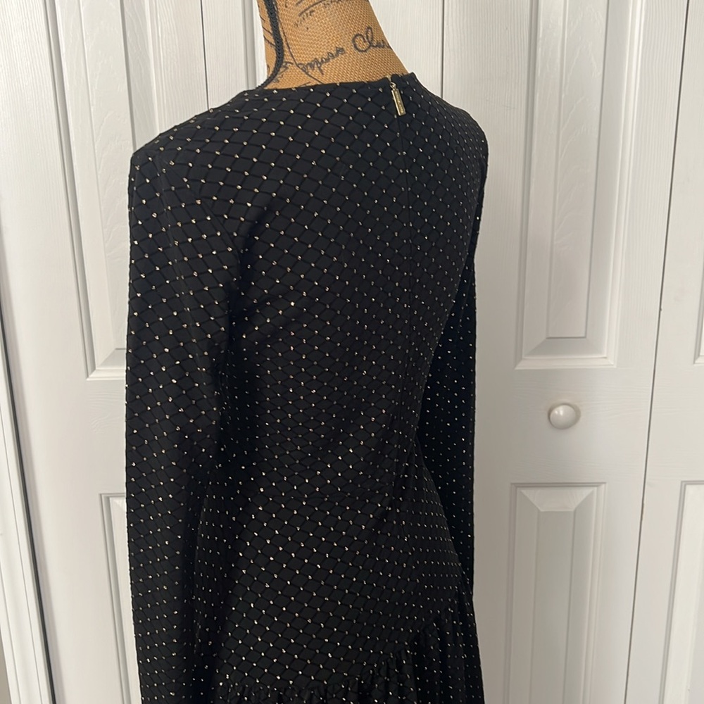 Michael Kors Black & Gold Fit & Flare Long Sleeve Dress - Picture 7 of 9